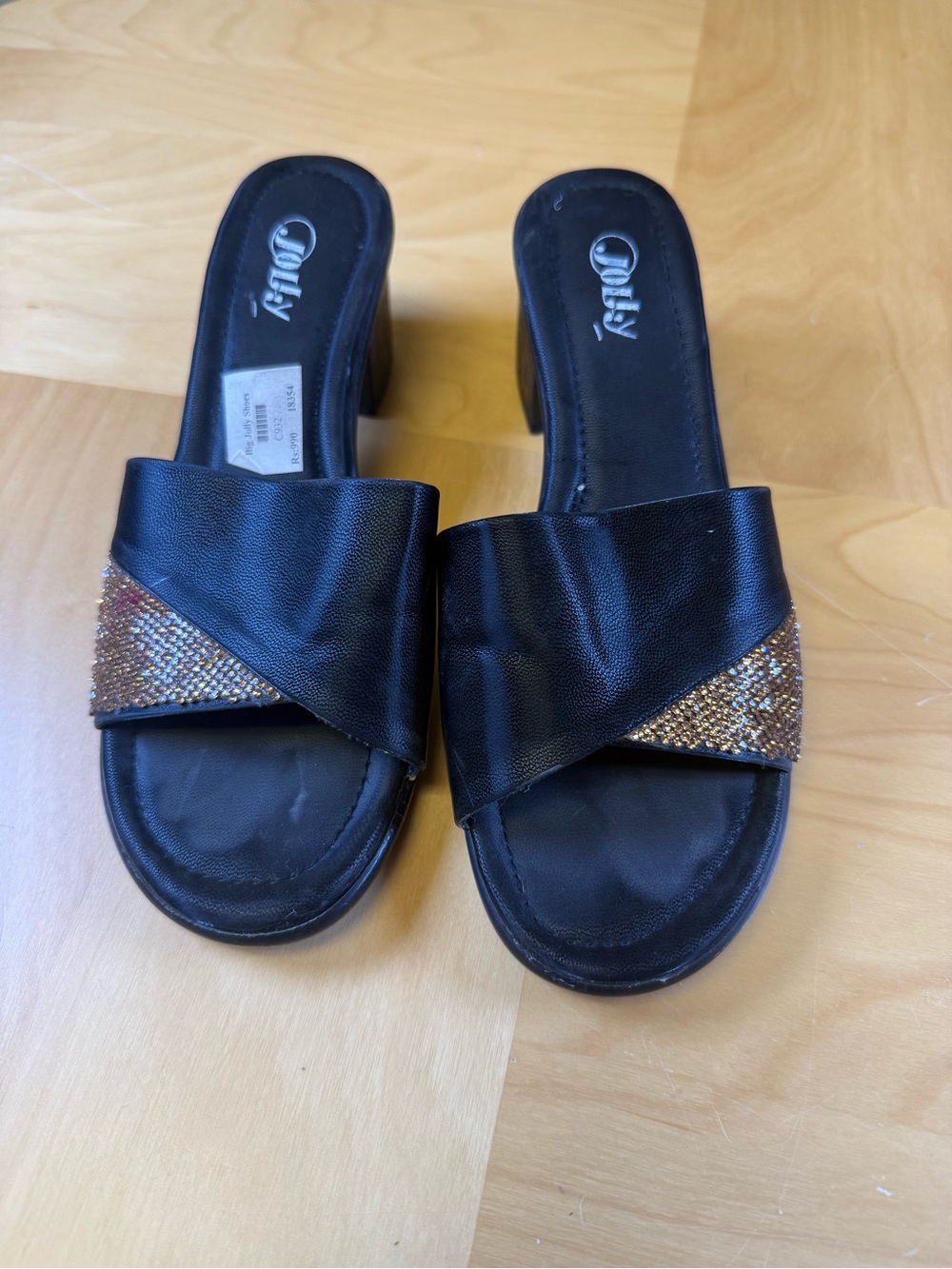 Jolly Black Slide Mules with Gold Sparkle Strap
